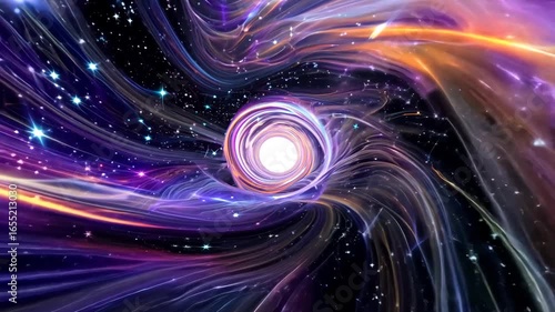 Abstract warp-speed corridor with layered nebula clouds and bright star