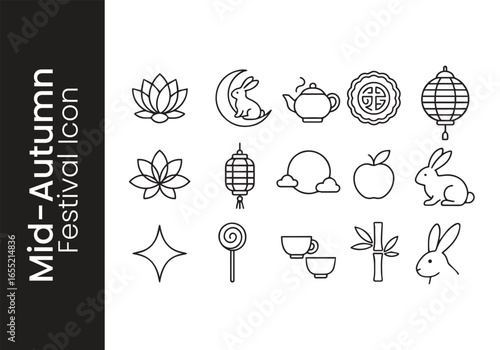 Flower Mid Autumn Festival Icon Set