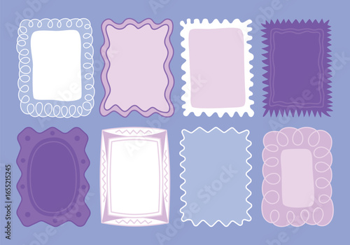 Wallpaper Mural Lace wavy wedding frame, vector hand drawn oval, square and rectangle border set. Fancy designs, сute line decoration background, simple postcard decor. Fancy invitation frame set, greeting card. Torontodigital.ca