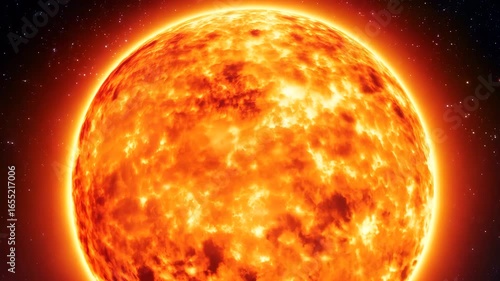 solar disc, burning bright with surface spots and flare bursts