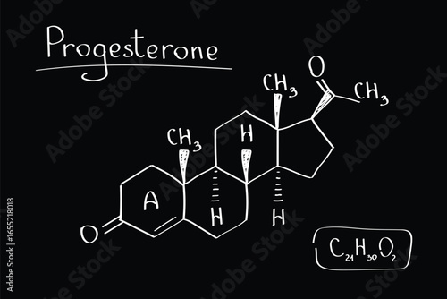 Progesterone Hormone Molecular Structure Chalkboard Drawing