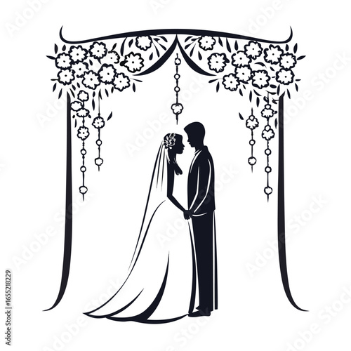 Elegant Wedding Day Silhouette A Celebration of Love and Union Under a Floral Arbor