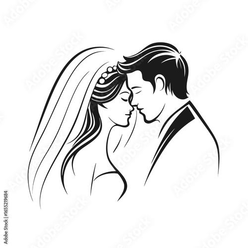 Elegant Wedding Day Embrace A Stylish Bride and Groom Portrait Black and White Serene Romance and Eternal Love