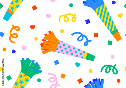 Seamless pattern with Party Blower Icon Vector Design. Birthday party design. Holiday texture