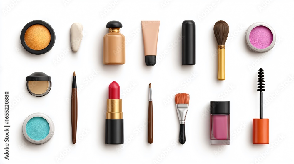 Obraz premium Professional Cosmetics 3D Icon Set for Makeup Tools with Powder Cream