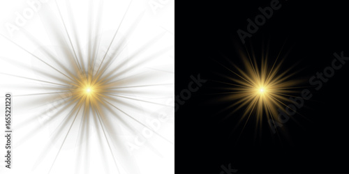 Png white star light, sparkle. Yellow light effect. Shining light with yellow gold color. Png spotlight spark.Vector transparent sunlight special lens flare light effect