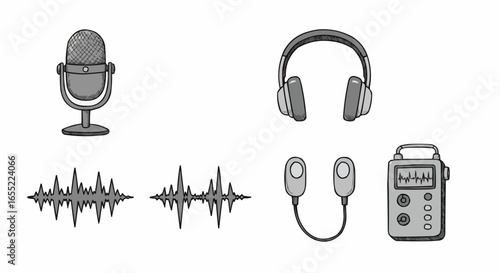 Audio equipment including microphone, headphones, and recorder  