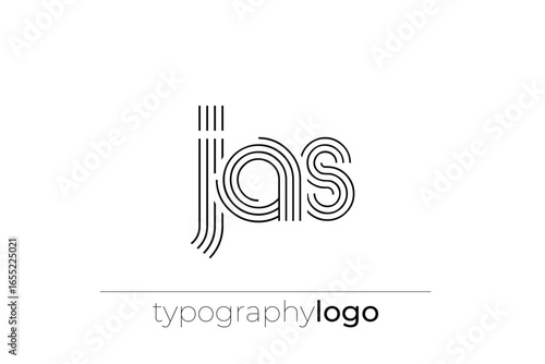 JAS modern geometric typography logo. Modern and stylish composition featuring a monochromatic typography logo illustration designed with intricate lines.