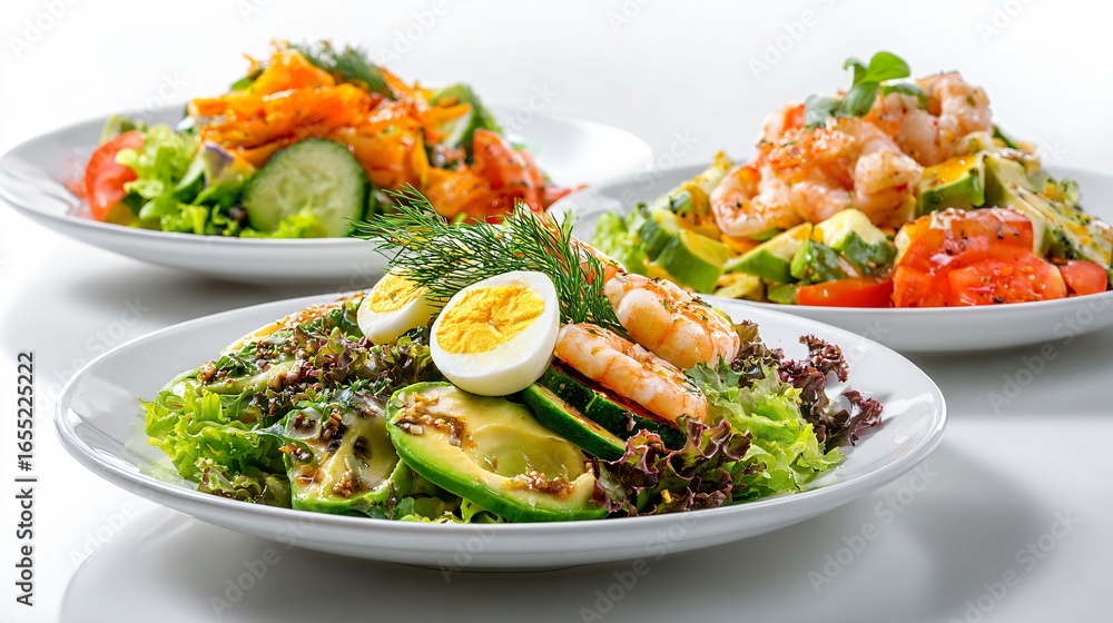 Fresh Green Leaf Salad Plates - Culinary Delight For Healthy Meals Presentation Fresh Green Leaf Salad Plates - Culinary Delight For Healthy Meals Presentation