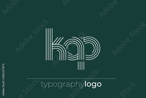 KAP modern geometric typography logo. Modern and stylish composition featuring a monochromatic typography logo illustration designed with intricate lines.