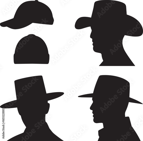 Baseball cap beanie cowboy hats silhouettes curved brim