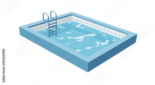 A light blue swimming pool filled with water and a ladder on the side against a white background scene on transparent background