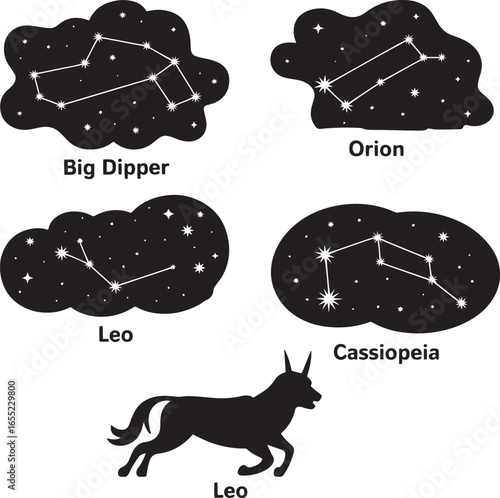 Big Dipper Orion Leo Cassiopeia Constellations night stars