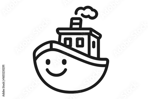 Outline icon of a floating market ship isolated on a white background for use in web design as a vector graphic