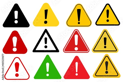Set of Triangle Warning sign icon, exclamation danger sign, danger warning sign 