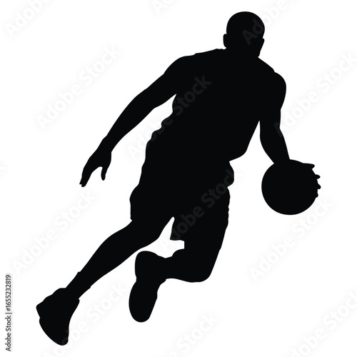 Dynamic basketball player dribbling silhouette