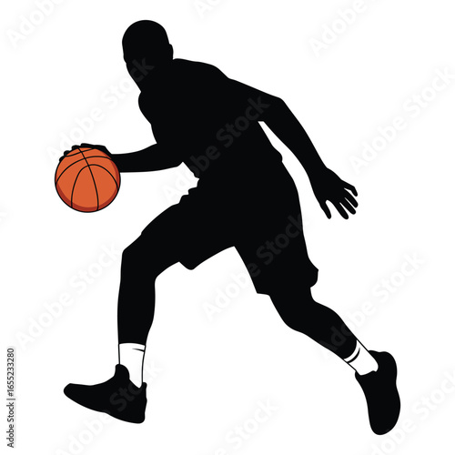 Basketball player dribbling ball silhouette