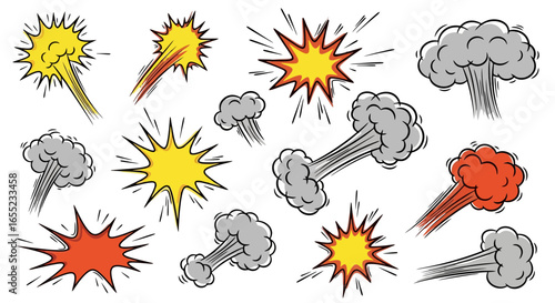 Dynamic Cartoon Explosion Set for Creative Projects: Enhancing Comics, Animations, and Design with Impactful Visual Effects