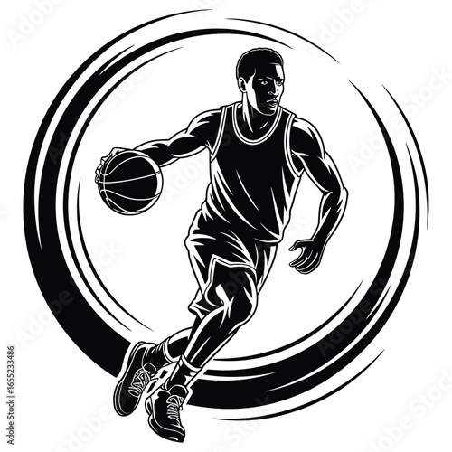 Dynamic basketball player silhouette in motion