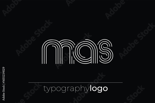 MAS modern geometric typography logo. Modern and stylish composition featuring a monochromatic typography logo illustration designed with intricate lines.