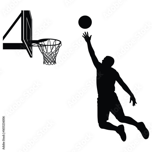 Basketball player dunking silhouette