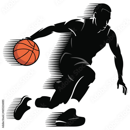 Dynamic basketball player dribbling silhouette