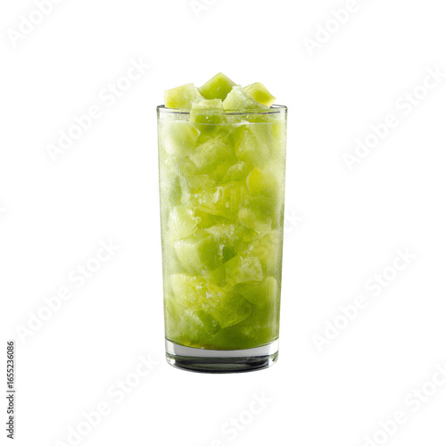 Refreshing Green Melon Ice Cubes in a Glass