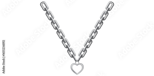Heart Shape Metallic Silver Necklace, Luxury Chain Necklace Vector Illustration.	