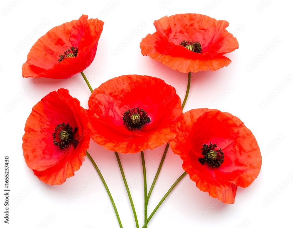 Obraz premium Vibrant red poppies on white background