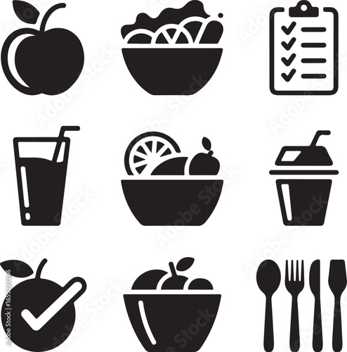 Clean Diet Icon Pack for Meal Tracking Apps, Food Journals, and Wellness UI  Vector Line Art for Healthy Eating, Organic Nutrition, and Minimalist Life Design