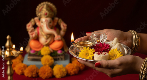 Wallpaper Mural Woman's hands holding an aarti plate for Ganesh puja. Torontodigital.ca
