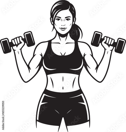 Modern Woman Fitness Training Pose   Minimal Gym Illustration Line Art