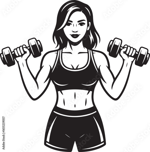 Modern Woman Fitness Training Pose   Minimal Gym Illustration Line Art