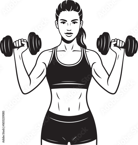 Modern Woman Fitness Training Pose   Minimal Gym Illustration Line Art