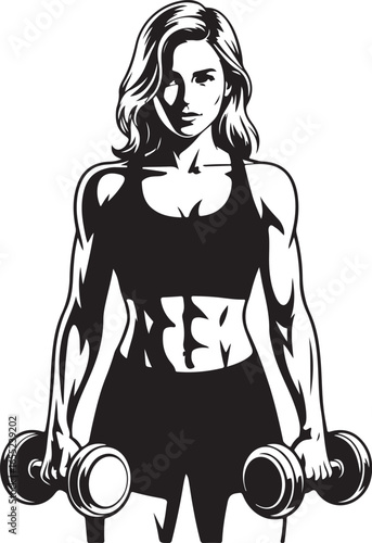Minimalist Female Dumbbell Workout Pose  Fit Woman Strength Line Art