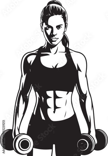 Minimalist Female Dumbbell Workout Pose  Fit Woman Strength Line Art