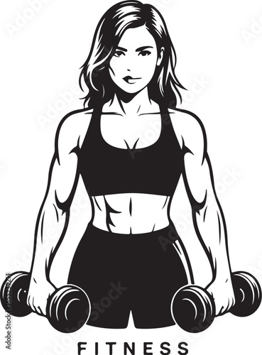 Strong Female Fitness Illustration   Minimalist Modern Dumbbell Workout Pose