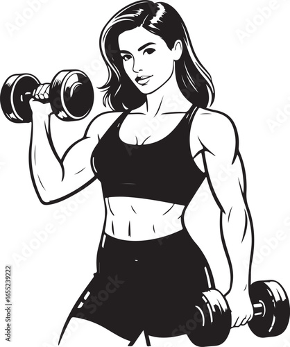 Strong Female Fitness Illustration   Minimalist Modern Dumbbell Workout Pose