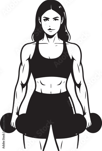Strong Female Fitness Illustration   Minimalist Modern Dumbbell Workout Pose