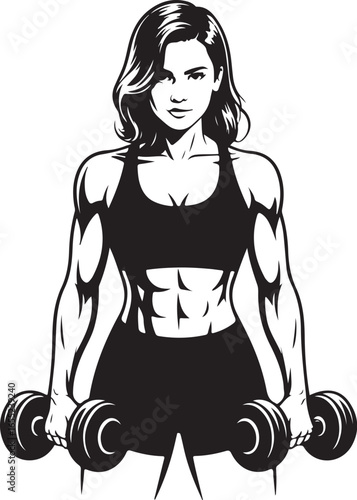 Strong Female Fitness Illustration   Minimalist Modern Dumbbell Workout Pose