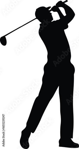 Golfing Player Silhouette Golf Player Swinging Vector on Transparent Background