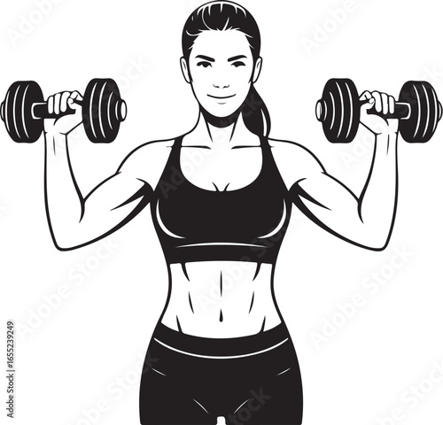 Strong Female Fitness Illustration   Minimalist Modern Dumbbell Workout Pose