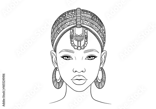 African girl adorned with traditional head beads showcasing cultural beauty