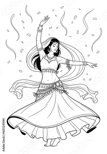 Belly dancer performing gracefully with flowing attire and joyful expression, arabic belly dancer at celebration