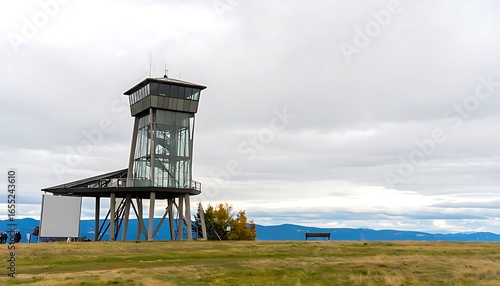 Modern observation tower on a hilltop.