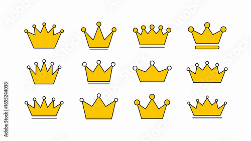 Crowns gold royal king queen princess prince tiara regal luxury power kingdom monarchy coronation icon set