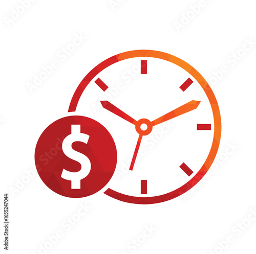 Time dollar logo design template icon. Time is money concept, clock and coin.