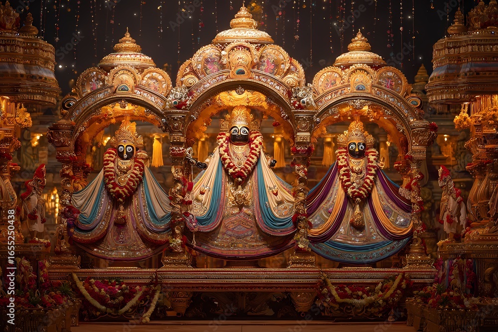 Obraz premium Ornate Night Festival Chariot with Glowing Deity Statues