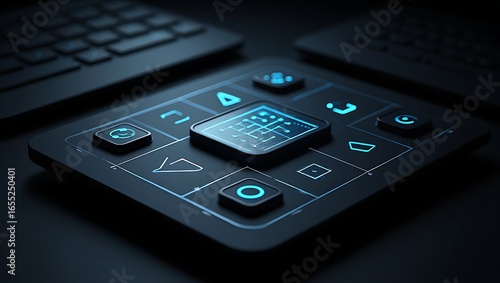 Futuristic Digital Control Pad Interface with Glowing Icons