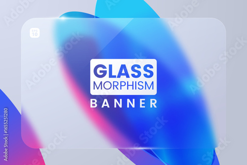 Modern glassmorphism banner with frosted glass effect, colorful gradient background, soft blur shapes and rounded corners. Perfect vector template for UI, web design, app interface and digital posters